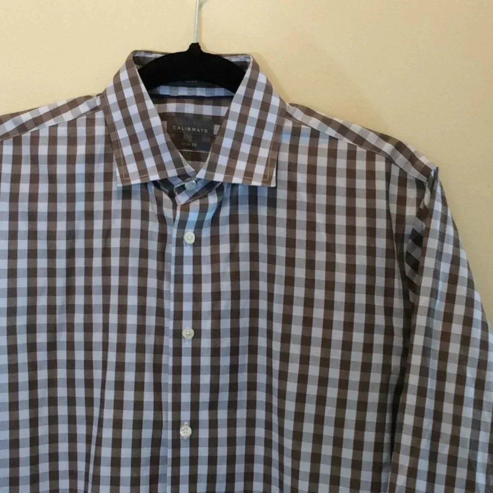 Calibrate Brown & Blue Trim Fit Dress Shirt